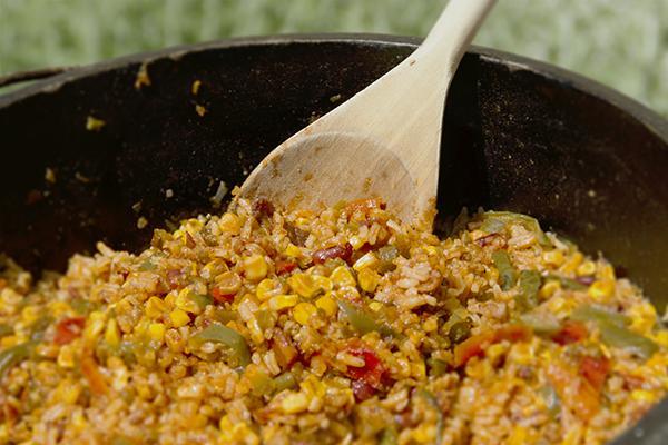 Dutch Oven "Fall off the Wagon" Rice and Beans