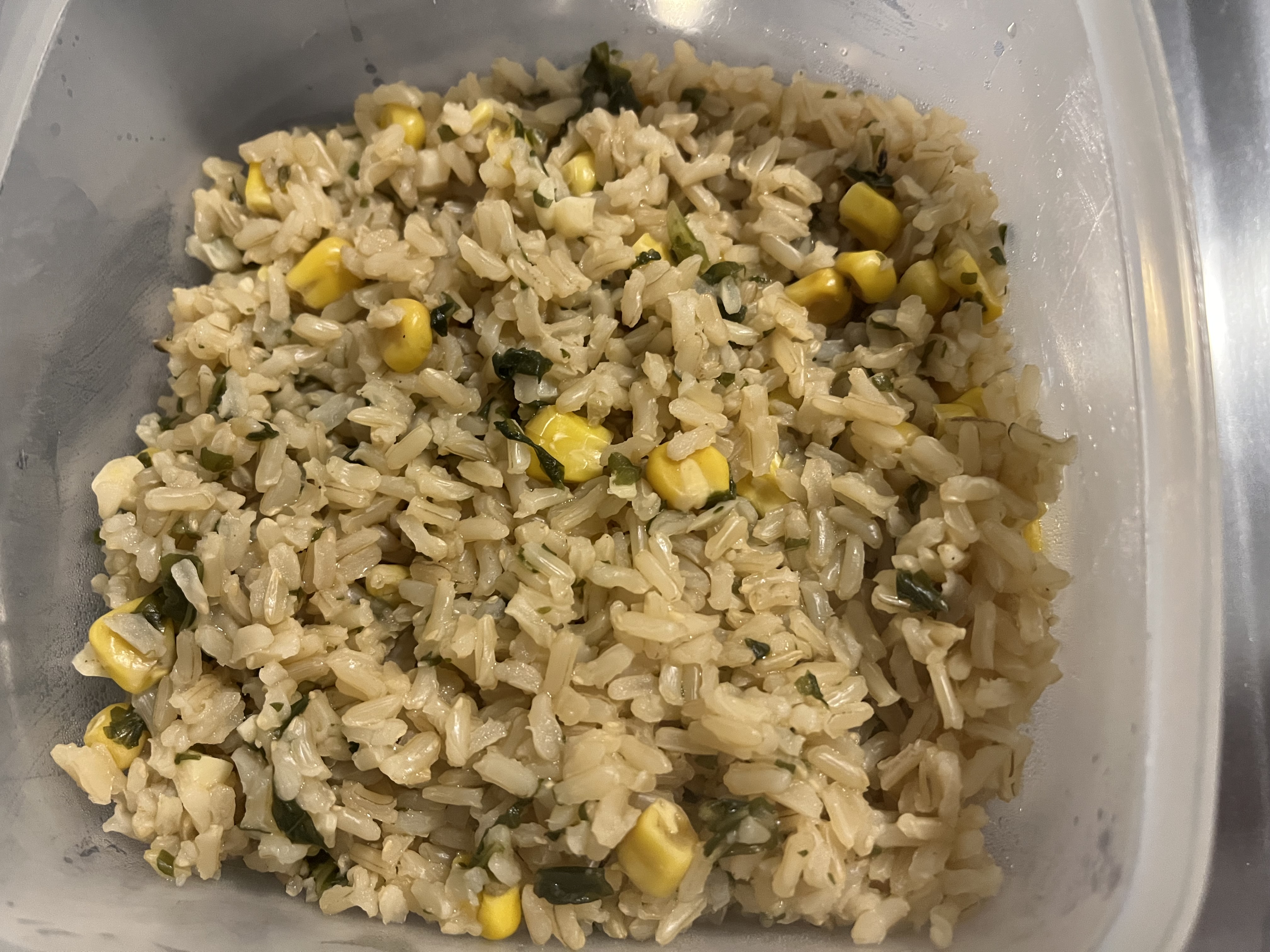 Brown rice, kale and corn mix