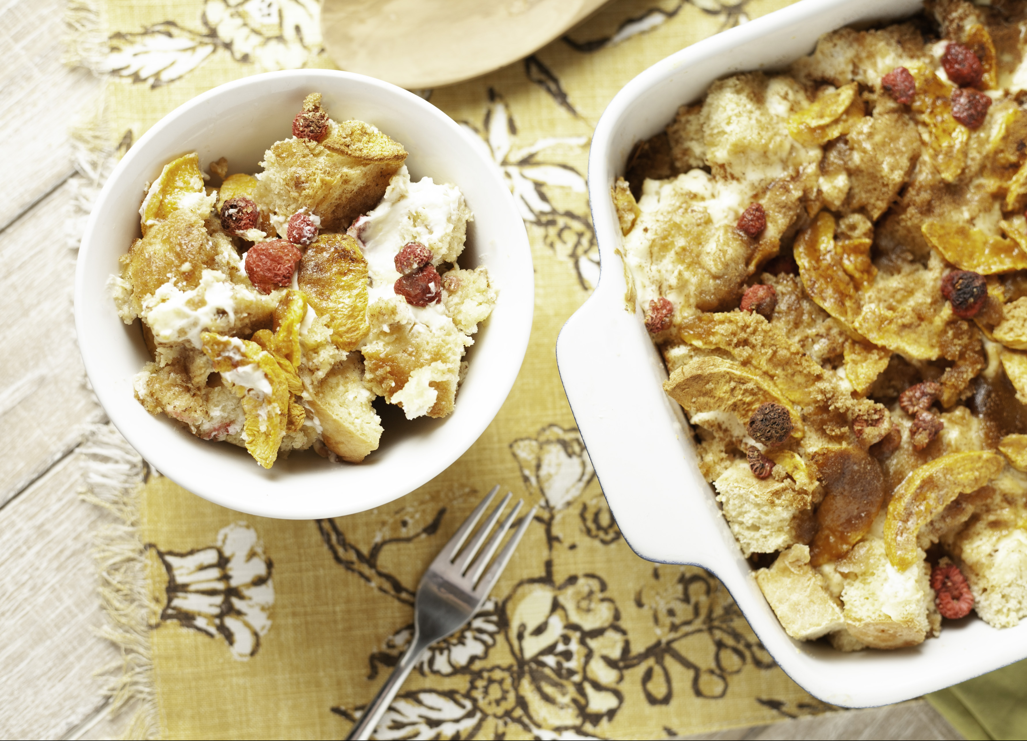 Overnight Raspberries, Peaches, and Cream Cheese French Toast 